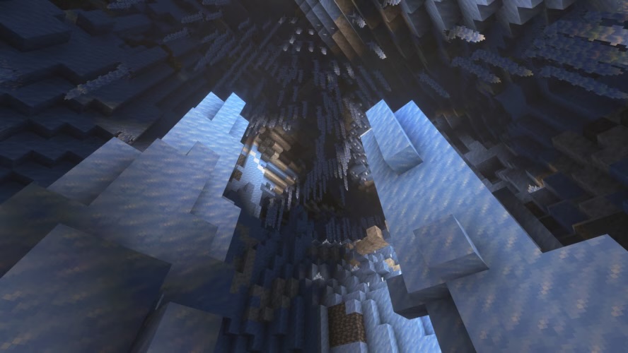 Piliers de glace et stalactites de glace dans les cavernes de glace Minecraft