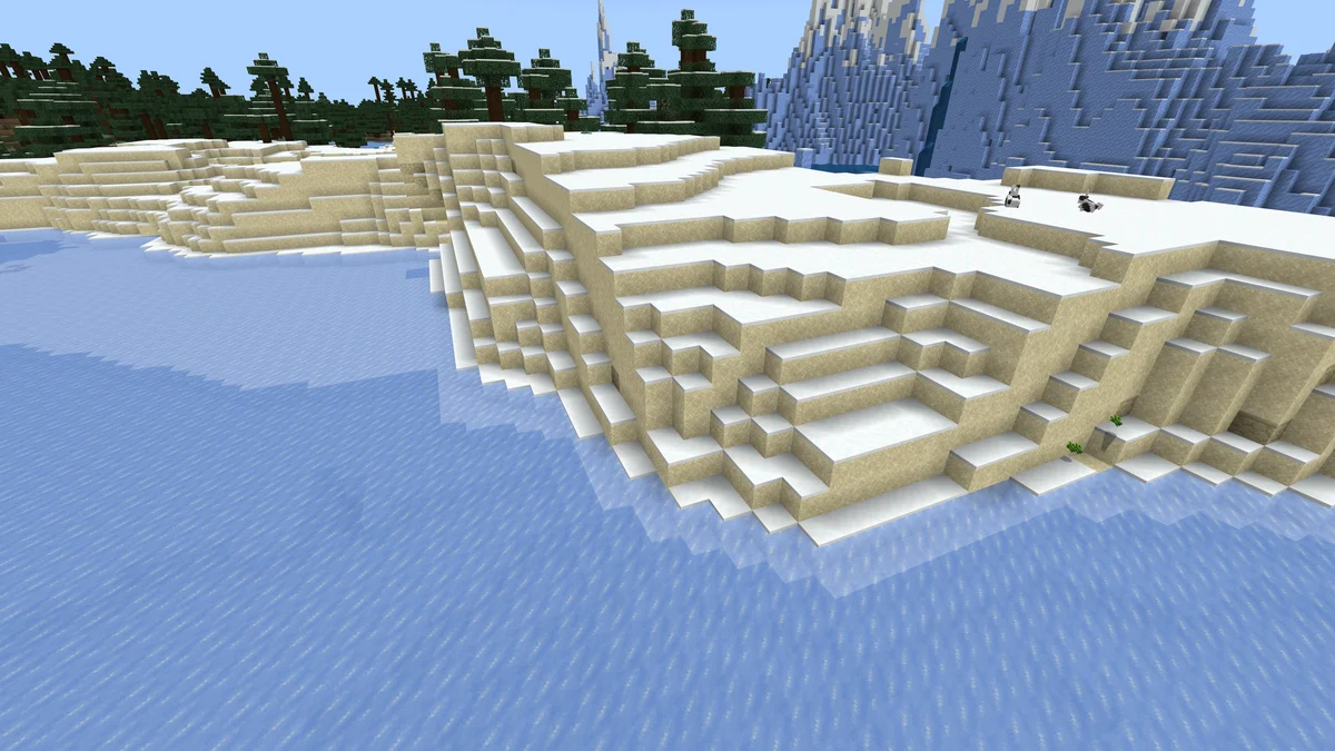 Plage enneigée dans Minecraft